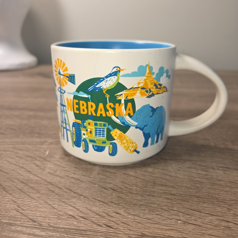 Starbucks Discovery Series Nebraska Coffee Mug 14oz 2024 Blue Interior Ceramic
